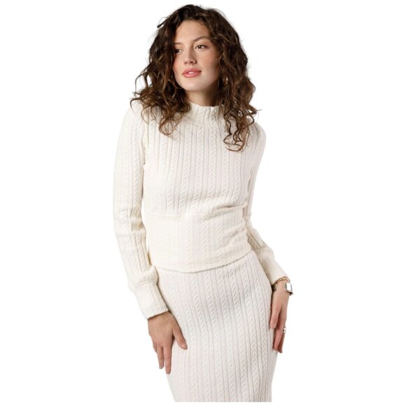 A2. XS - BOG BAND OF THE FREE Raquel Cable Knit Long Sleeve Black Knit Top NEW - Picture 6 of 7